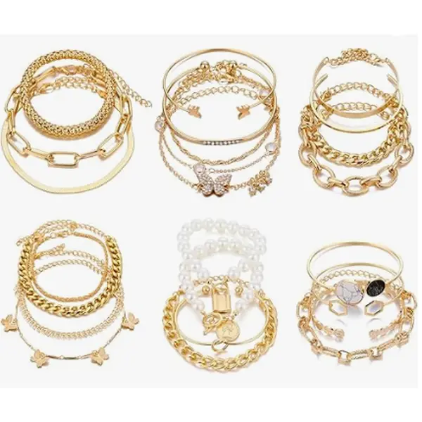 [Summervibes] 28/24 Pcs Boho Chain Bracelets Set for Women,Plated Multiple Layered Stackable Open Cuff Wrap Bangle,Adjustable Link Italian Cuban Jewelry for Ladies,Party Gifts,Hand Tools Kits