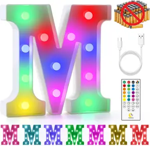 Rechargeable Color-Adaptive Custom-Shaped Marquee Letter M Glow Light Sign - Remote Control, Atmosphere Ambiance Desktop Indoor Light, Home Bedroom Decor for Gifting, Party Use, Atmosphere Light Signs, Ambiance Light Signs