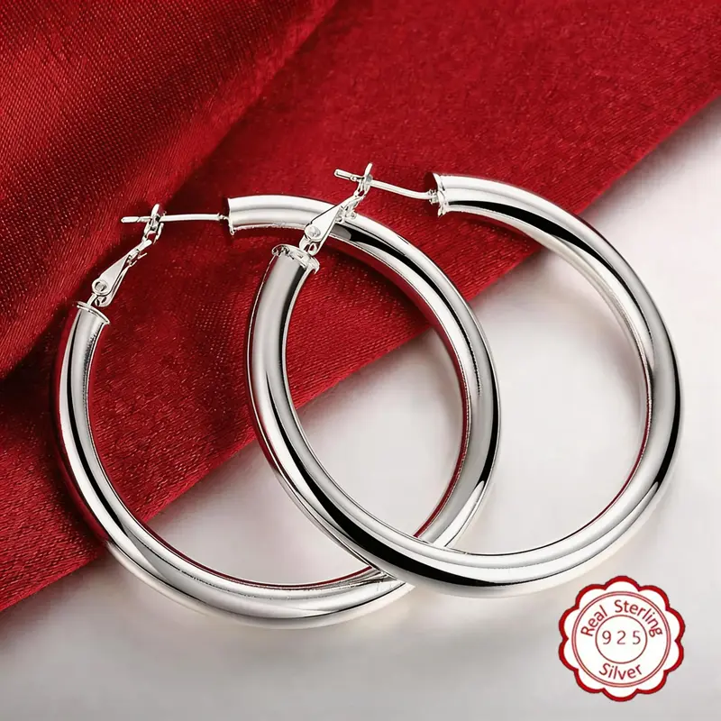 Pair Of 925 Silver Earrings, Suitable For Women,Lightweight Hollow Tube 50mm,Hypoallergenic Jewelry for Her，Hypoallergenic Ear Needles, Suitable For Daily And Vacation Wear, Suitable As Valentine's Day Giftsummerwins
