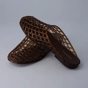 Cushionaire Lab Jelly Flats for Women, Closed Toe Slip On Lightweight Womens Mules with Woven Design and Cushioned Comfort