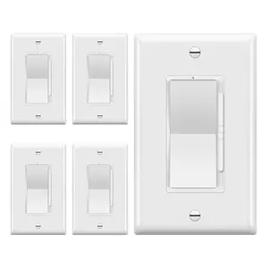 Dimmer Light , LED Slide Dimmer ,for 300W Dimmable LED/CFL Lights and 600W INC/HAL Bulbs, Single Pole/3-Way, Wall Plate Included, UL Listed, White, 5 Pack