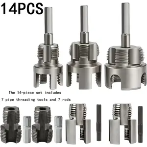 14PCS Pipe Threading Tool Kit, Heavy Duty Internal and External Threading Tool, Drill Compatible PVC Plastic Pipe Thread Cutter for 1/2 3/4 1 Inch Plumbing Pipe Installation Repair DIY Projects