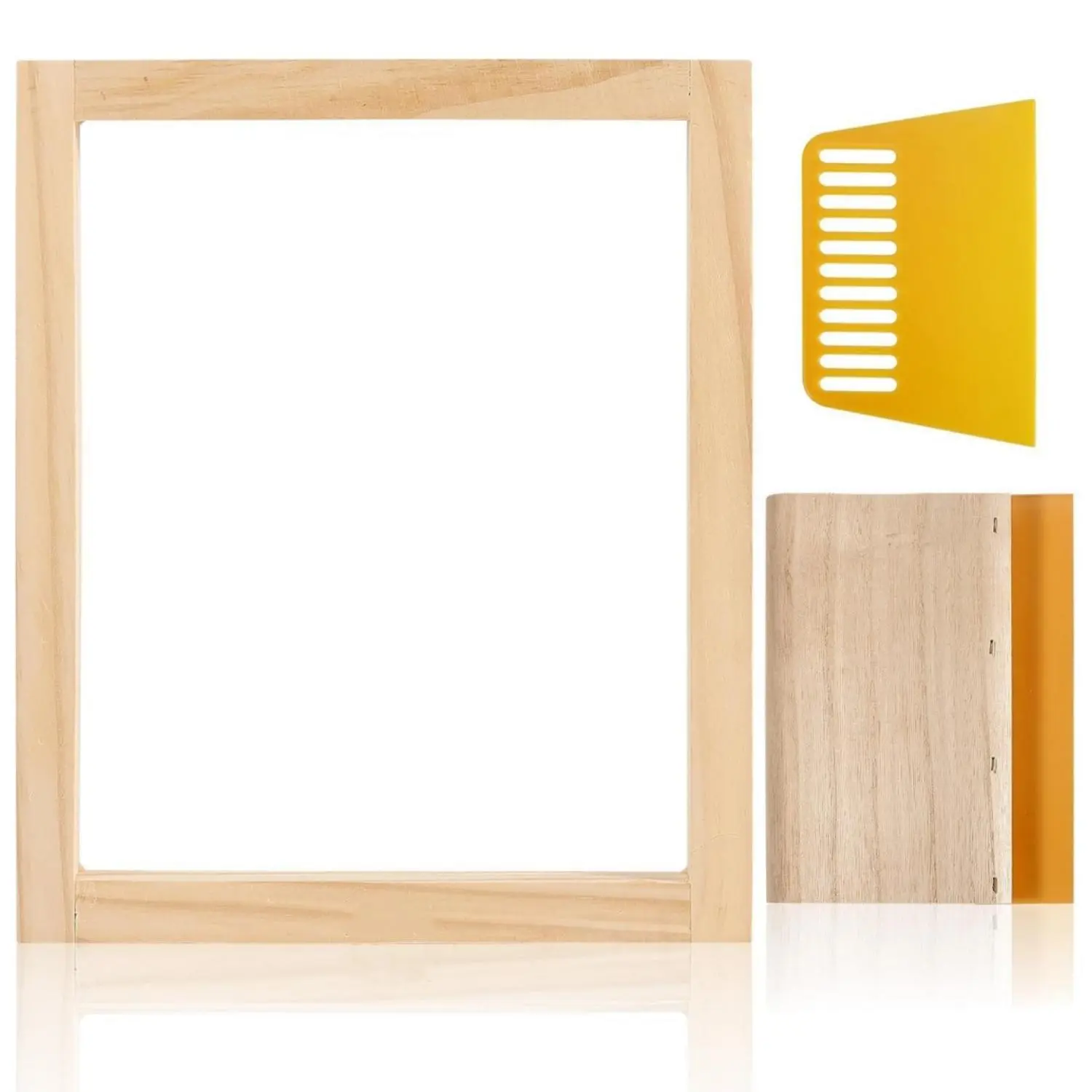 8 x 10 Inch Screen Printing Frame with Squeegee – Wood Silk Screen with 110 White Mesh for T-Shirts, Backpacks & Handbags DIY Printing
