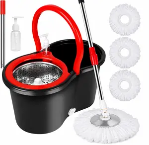 Spin Mop and Bucket with Wringer Set,360° Spin Mop and Bucket Set with Stainless Steel Basket, Easy Wringing System, Soap Dispenser & 3 Microfiber Mop Heads