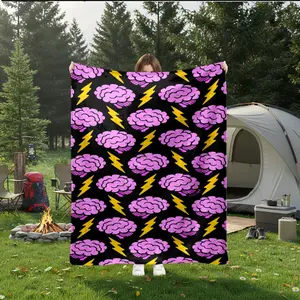 1pc Casper Spell Brain & Lightning Bolt Flannel Fleece Throw Blanket, Super Soft Cozy Warm for Living Room, Bedroom, Office, Travel, Camping, Perfect Gift for Adults & Teens