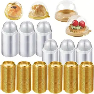50/100pcs Transparent Plastic Mini Cake Boxes With Lids, Round Paper Cupcake Trays For Christmas, Plastic Cream Puff Containers, Moon Cake Dome Boxes, Baking Packaging Boxes, Kitchen Baking Tools, Small Business/School Supplies, Suitable For Candy,