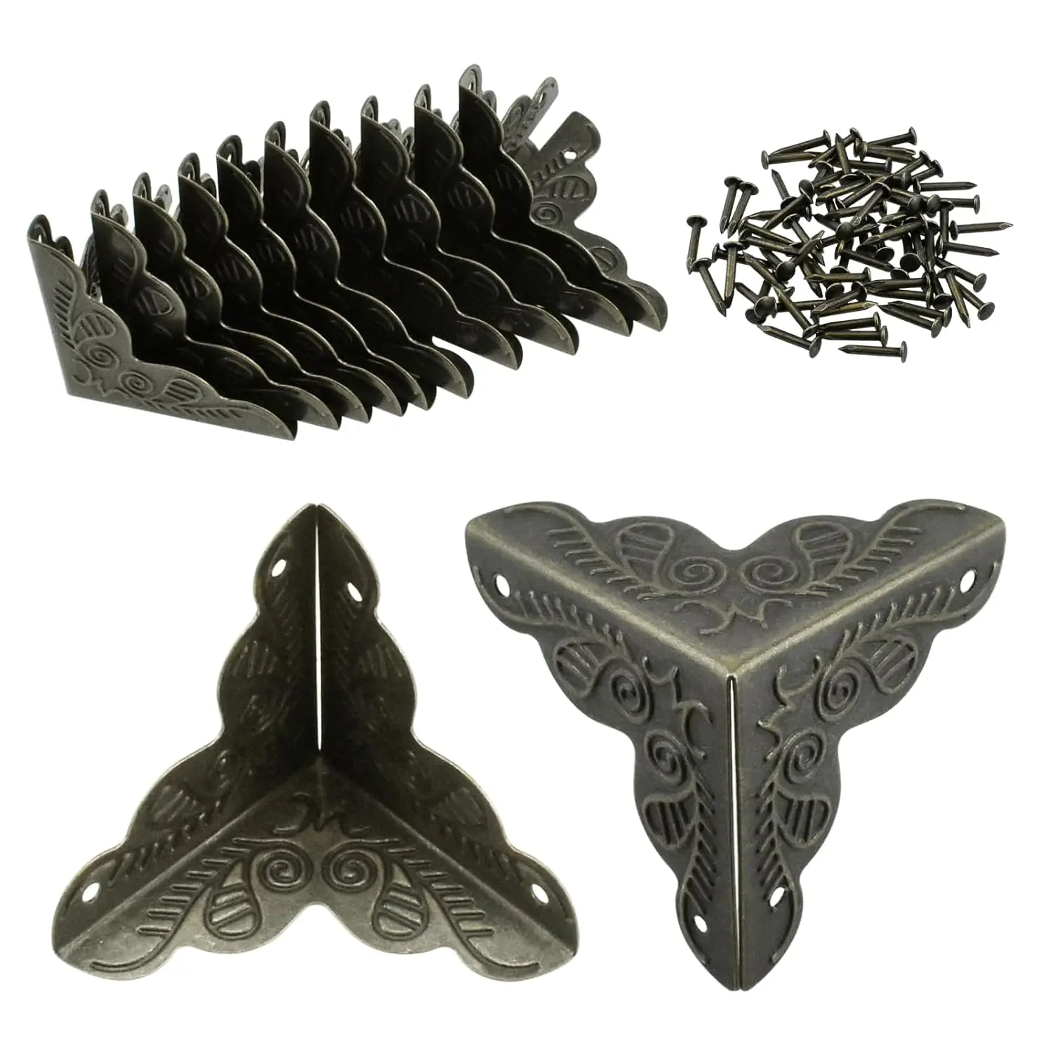 12 Pack Furniture Corner Protector 1" x 1" Antique Bronze Triangle Edge Decorative Metal Corner Guard for Storage Box  Case Cabinet Coffee Table Wooden Chest etc.