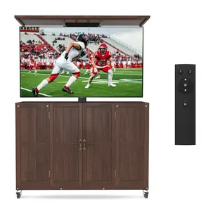 AHB Solid Wood Outdoor Motorized TV Lift Cabinet with 360° Rotating Wheels, Waterproof TV Enclosure with Remote, Remote Control Pop-Up TV Stand for 32" to 65" TVs, Hidden TV Console
