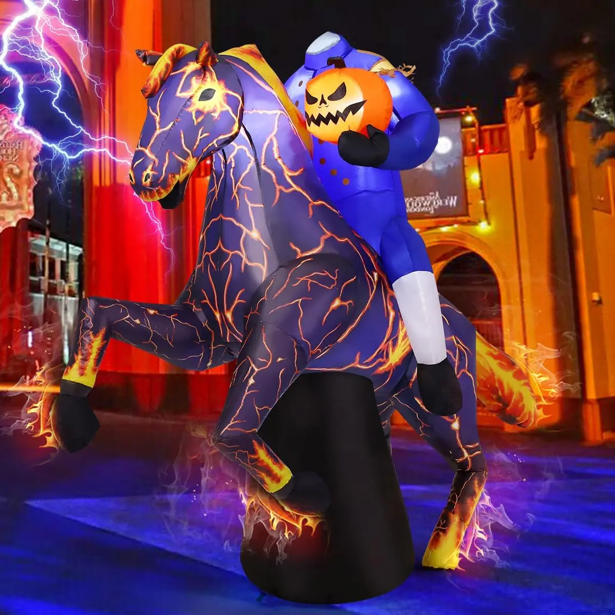 Inflatable Headless Horseman Costume for Adults with LED Lights, Ride-On Halloween Horse Costume for Men Women Costume Set