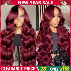 [NEW] 99J Burgundy Lace Frontal Wig 13x6 Body Wave Lace Front Wig HD Transparent Lace Frontal Wig Human Hair Pre Plucked 99j Red Color