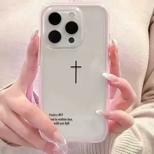 iphone Case: Minimalist Christian Cross Psalm 46:5 Phone Case for iPhone 12-16 Pro Max Plus| Clear Dual-Layer Soft Shockproof Protective Cover