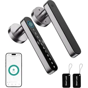 5 in 1 Fingerprint Door Handle Lock for Bedroom, Biometric Door Knob with Code,Electric Finger Print Doorknob,Keyless Entry Door Lock for Apartment,Interior Room,Office,Motel(Grey,Black)