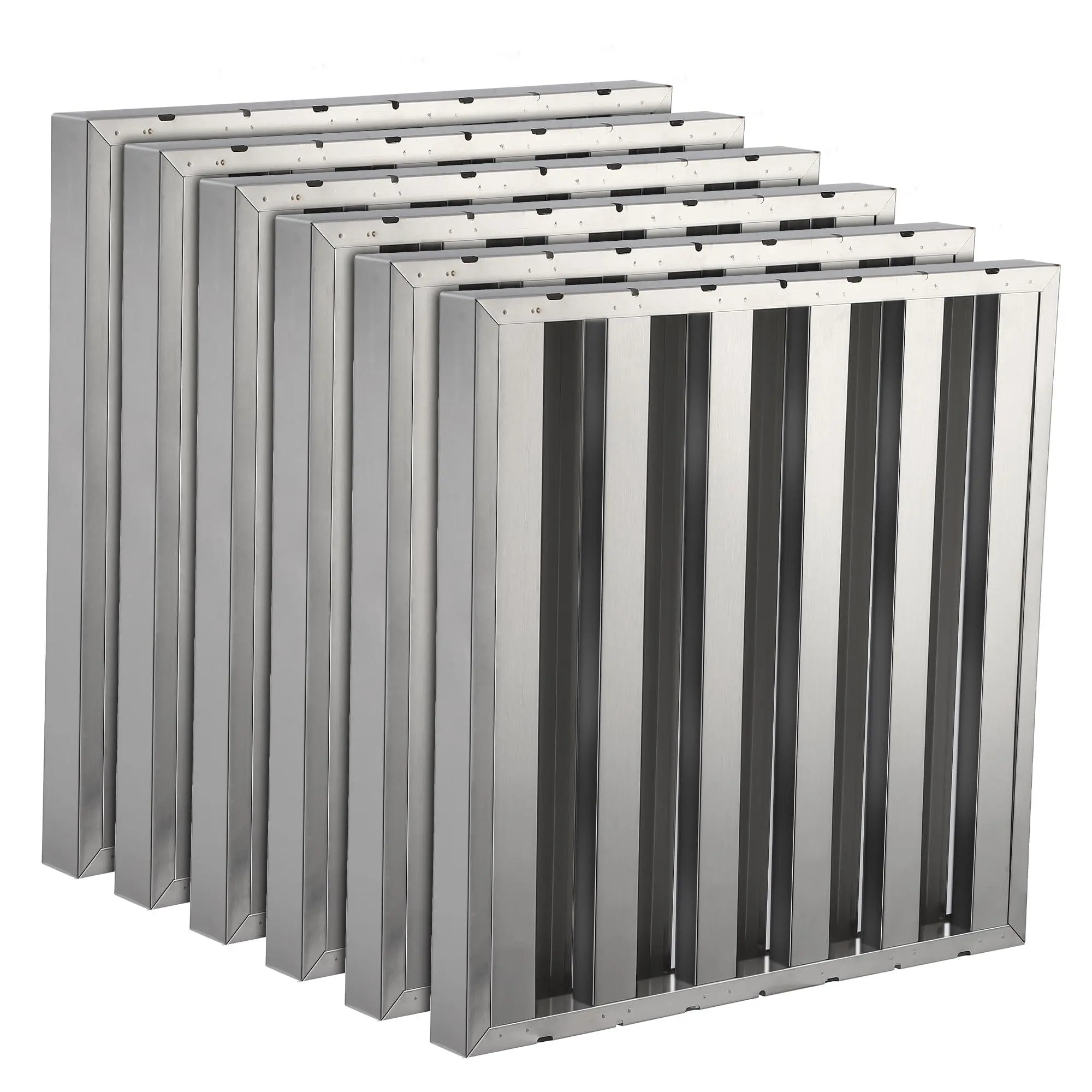 6-Pack 19.5 x 24.5in Commercial Range Hood Filters, 430 Stainless Steel 6-Groove Baffle Grease Filters