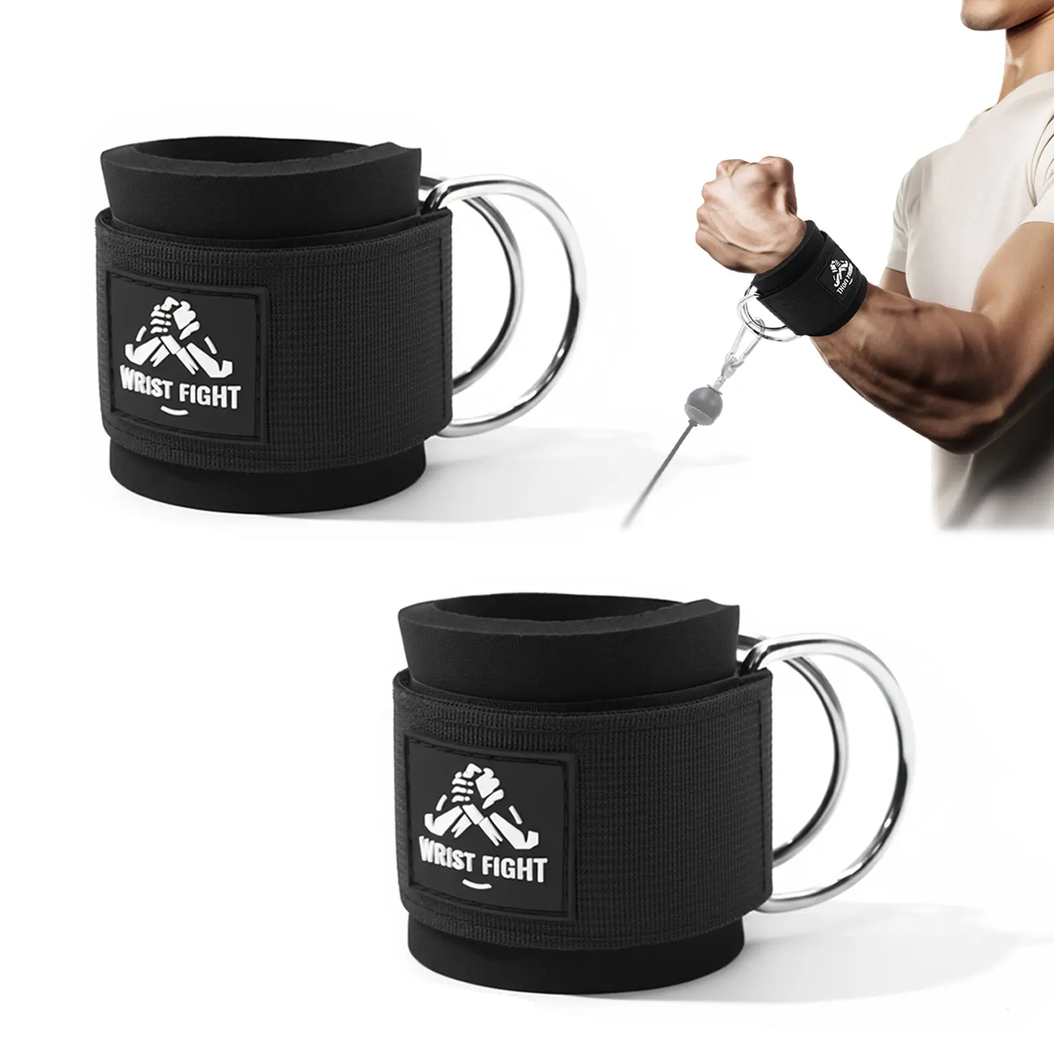 Wrist Cuffs with Dual D-Rings for Cable Machine – Home Gym Kit for Lateral Raises, Triceps Training & Upper Body Workout Gym Accessories