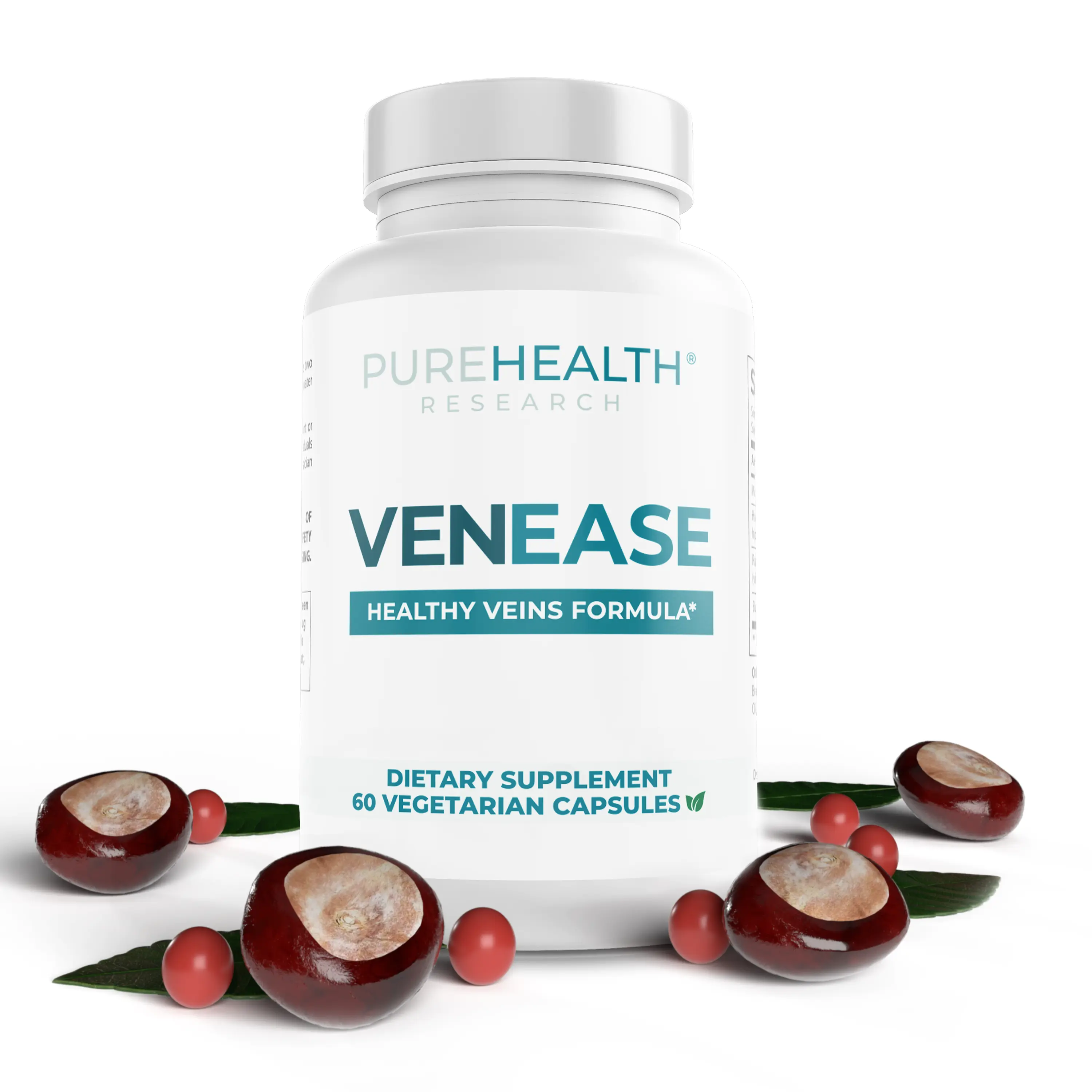 PureHealth Research VenEase Natural Dietary Pills - Daily Supplement for Leg Aches, Swelling, Bulging Veins, with Butcher's Broom Extract, Vitamins, Gluten-Free, Dairy-Free, Natural Wellness Boost
