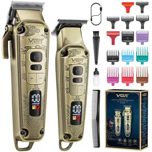 VGR 643 Hair Clipper for Men Professional Hair Trimmer Barber Clippers Set, Cord/Cordless Bread Trimmer Hair Grooming Kit, T-Blade Zero Gapped Rechargeable LED Display Haircutting Kit