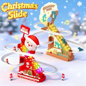 Funny Automatic Stair-Climbing Cartoon Race Track Set, Christmas Track Climbing Stairs, Slide Toy Escalator Toy with Lights and Music