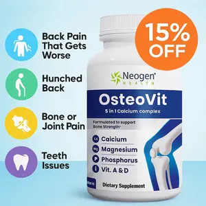 Neogen Health OsteoVit Best Calcium Supplements for Bone Health - 5-in-1 120 Tabs Multivitamin with Calcium Magnesium Phosphorus Vitamin D3 K2 A Zinc - Osteoporosis Supplements Strong Bones Flexibility Vegan Gluten-Free Non-GMO Dairy-Free.