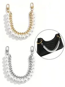 Elegant Metal Pearl Handbag Chain Strap, Fashionable Chain Strap, Dual Chains Design, Stylish Keychain Accessory, Perfect Gift for Fashion Lovers