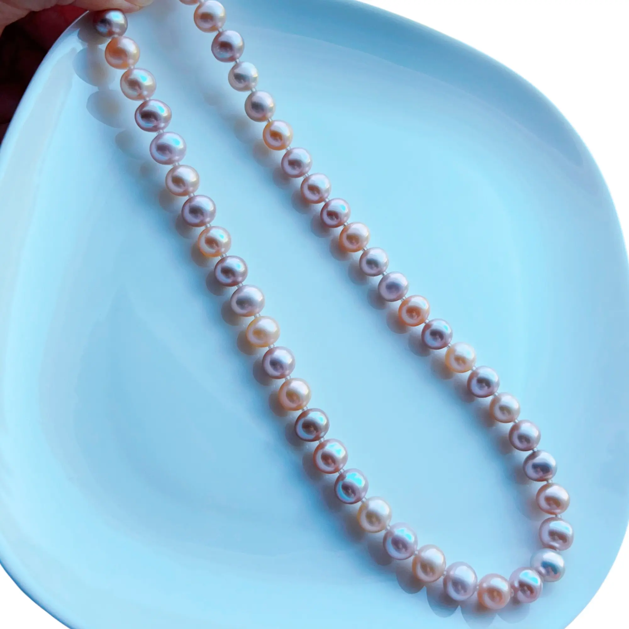 Piswency Genuine Large Candy Color Freshwater Pearl Necklace, Seedless Pearls in Natural Multicolor, 925 Sterling Silver Clasp, Mother's Day Gift