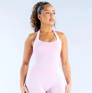 (with logo) DFYNE Quick Dry Halter Workout  - Breathable Athletic 2 Piece Quick-Dry Compression Fitness Set