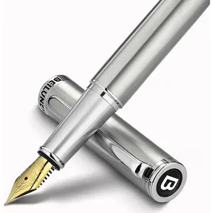 Luxury Fountain Pen Set, Solid 24K Gilded Fine Nib,  Stainless Steel - Includes 6 Ink Cartridges & Ink Refill Converter with  Case -  for Men and Women