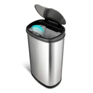 Nine Stars Automatic Kitchen Trash Can, 13 Gallon Stainless Steel, Motion Sensor Hands free Soft Close Lid Garbage Bin, Silver