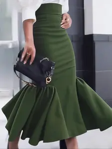 Elegant Mermaid Tail Skirt for Women, Plain Fitted Bodycon Pleated Half Skirt, Party & Lunch Dress, Fashionable Daily Wear