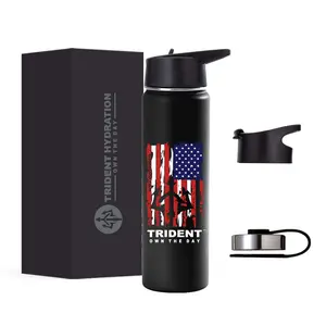 American Flag Water Bottle, 21 oz Insulated Water Bottle, Reusable Water Bottle with Straw, Leak Proof Water Bottles, Thermos Water Bottle - Retired Navy Combat Vet Small Business (Black, 21 Oz)