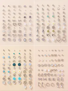 Women's Elegant Faux Pearl & Rhinestone Decor Stud & Hoop & Dangle Earrings, 30 Pairs Exquisite Flower & Bowknot & Heart Design Earrings, Chic Gorgeous Jewelry As Gift for Girlfriend for Party Decor, Valentine's Day Gift