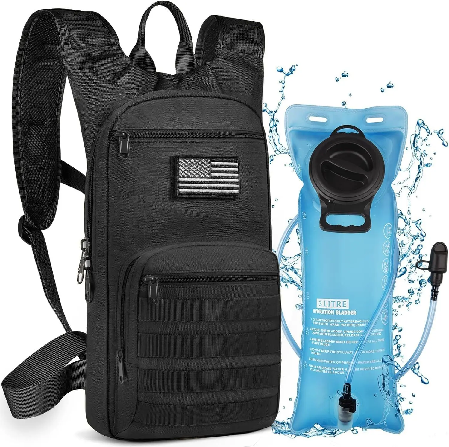 【New Store Offer】NOOLA 3L TPU Bladder Hydration Backpack, Ice-Ready TPU Water Bladder, 4 MOLLE Straps, 9 Pockets Tactical Pack for Men, Ideal for Hiking, Biking