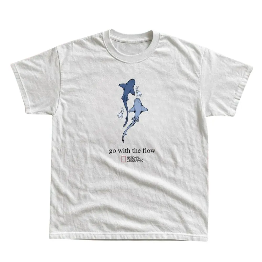 The Go With The Flow Shark Shirt, Blue Shark Ocean Graphic Tee, Sea Animal Lover T-Shirt, Gift For Woman, Gift For Men, Womenswear Top Underwear Streetwear, Trending Shirt