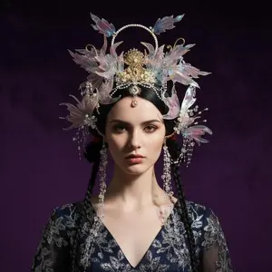 DazzlingTasselHairCrownSet,AncientChineseHanfuHeadpiece,EtherealFairyHairAccessory,MermaidPrincessTiara,GoddessHairJewelry,TraditionalFestivalCostume,ElegantBridalHairwear,FantasyCosplayHairDecorButterflyJewellery