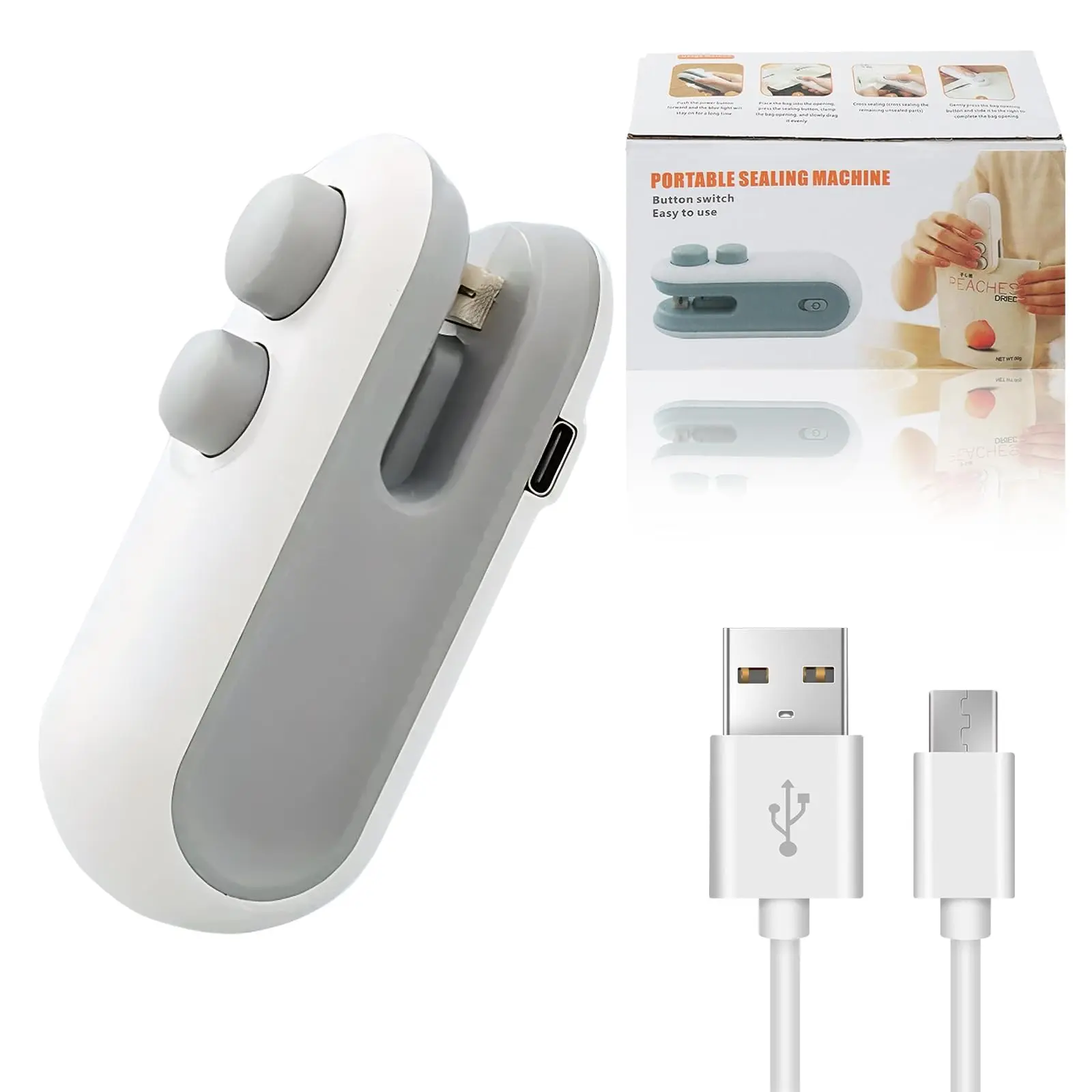 Portable Cordless Food Bag Sealer – Mini 2-in-1 USB Rechargeable, Airtight Freshness for Snacks, Perfect for Picnics, Travel & Kitchen