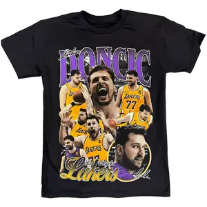 Luka Doncic Lakers Graphic Tee, Y2K Rap Streetwear T-Shirt, Unisex Crew Neck, Vintage Hip-Hop Graphic, Sports Style, Casual Cotton Fit