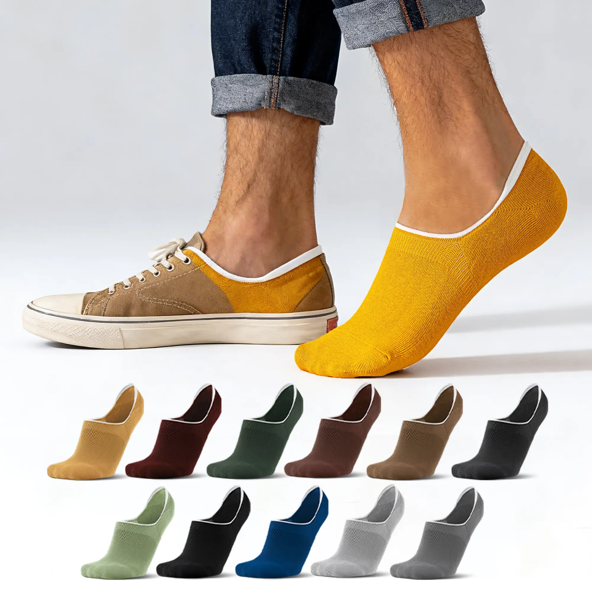 Mqamex Men's 10-Pair Plain Cotton Blend No-Show Socks, Casual Full Cover Invisible Liners with a Non-Slip Stay-Up Fit, Breathable for Summer, Invisible Socks, Athletic, Solid, Antislip No Show & Liner Socks, Heat‑Ready Socks