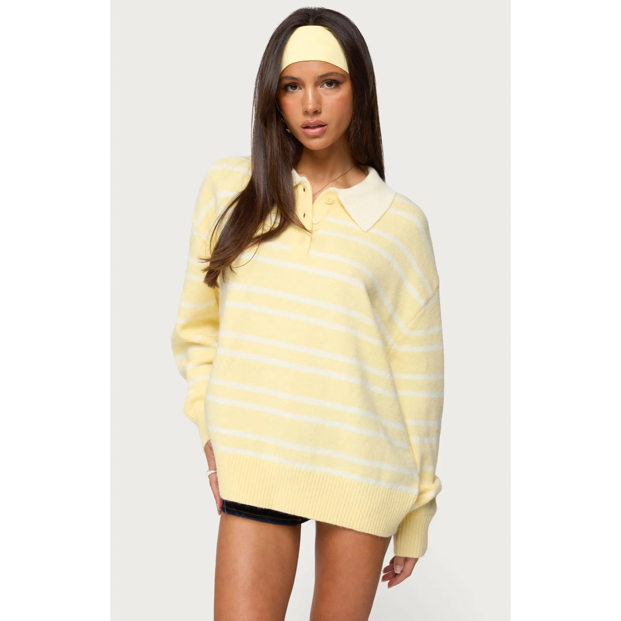 Edikted Women's Rilynn Striped Polo Sweater