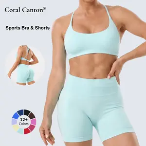 Coral Canton sports Bra & Shorts Set SummerVibes, Gym Workout Women, Sports Wear Set, High Stretch Activewear