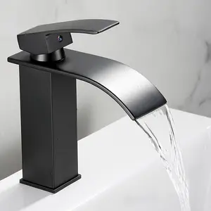 Bathroom Waterfall faucet, with both hot and cold water outlets, in an arc-shaped nozzle, suitable for bathrooms and camper van bathrooms.