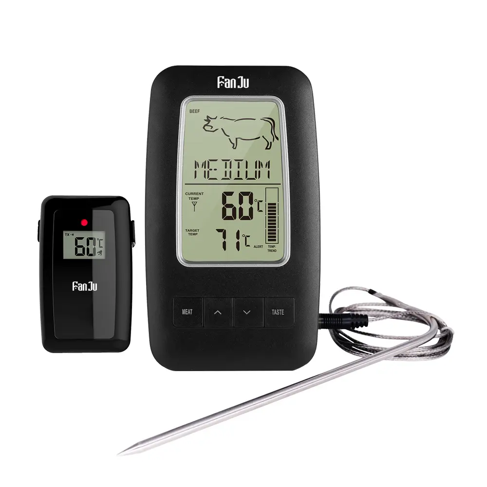 FanJu Instant-Read Digital Kitchen Thermometer, Portable Utensil with Meat Presets, LCD Screen, Temperature Alarm, 2×AAA Batteries, 32°F–482°F Range for Grill, Smoking Meats, Grilling, Kitchen Cooking