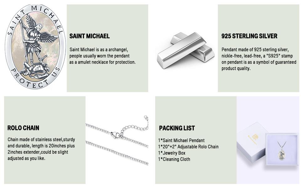 St Michael/St Christoper/St Sebastian/Guadalupe/Guardian Angel/Santa Muerte/Jude/Joseph Pendant Necklace for Men Women 925 Sterling Silver Catholic Religious Protector Amulets Necklaces