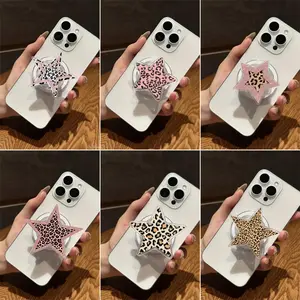 Cute Leopard Star 2D Printed MagSafe Phone Grip – Magnetic Pop Socket & Kickstand – Aesthetic Phone Accessory