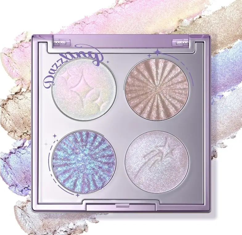 Noerrors Duochrome Shimmer Eyeshadow Quad Palette-Purple Blue Mermaid Pink Champagne Holographic Gloss Finish Metallic Glitter Eyeshadow, Ethereal Half Magic Sparkly Cream Eye Highlighter Fairy Makeup