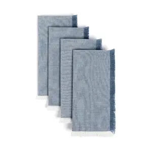 over&back Woven Frayed Chambray Cotton Cloth Napkins, Set of 4