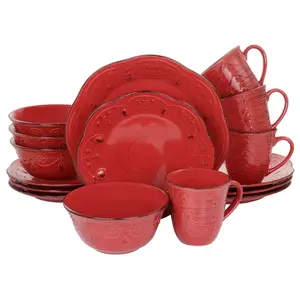Elama Rustic Birch 16-Piece Stoneware Dinnerware Set