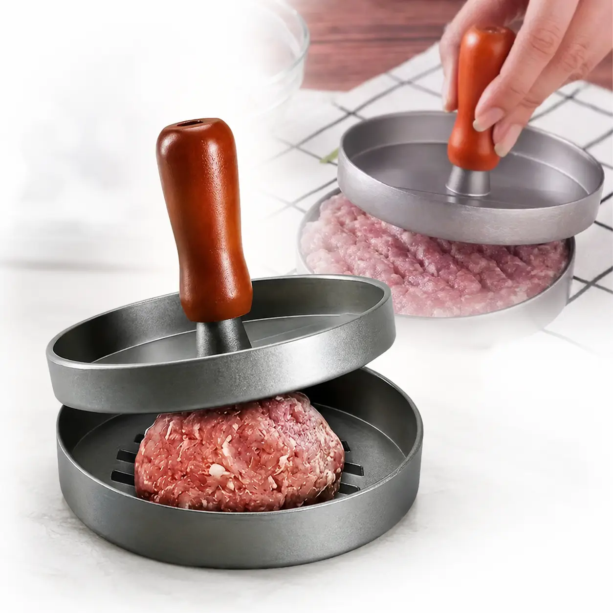 Handheld Stainless Steel Non-Stick Hamburger Patty Press, Kitchen Utensil for Indoor Cooking & Outdoor BBQ, Smooth Surface Easy-Release Tool for Making Various Meat Cakes