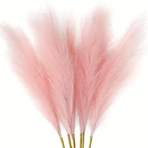 6-Pcs 35.43-inch Faux Black Pampas Grass Large Tall Fluffy Artificial Fake Flower for Black Bathroom Decor Boho Decor for Floor Vase Filler Farmhouse Home Wedding Decorations (Pink) Plastic Faux Flowers