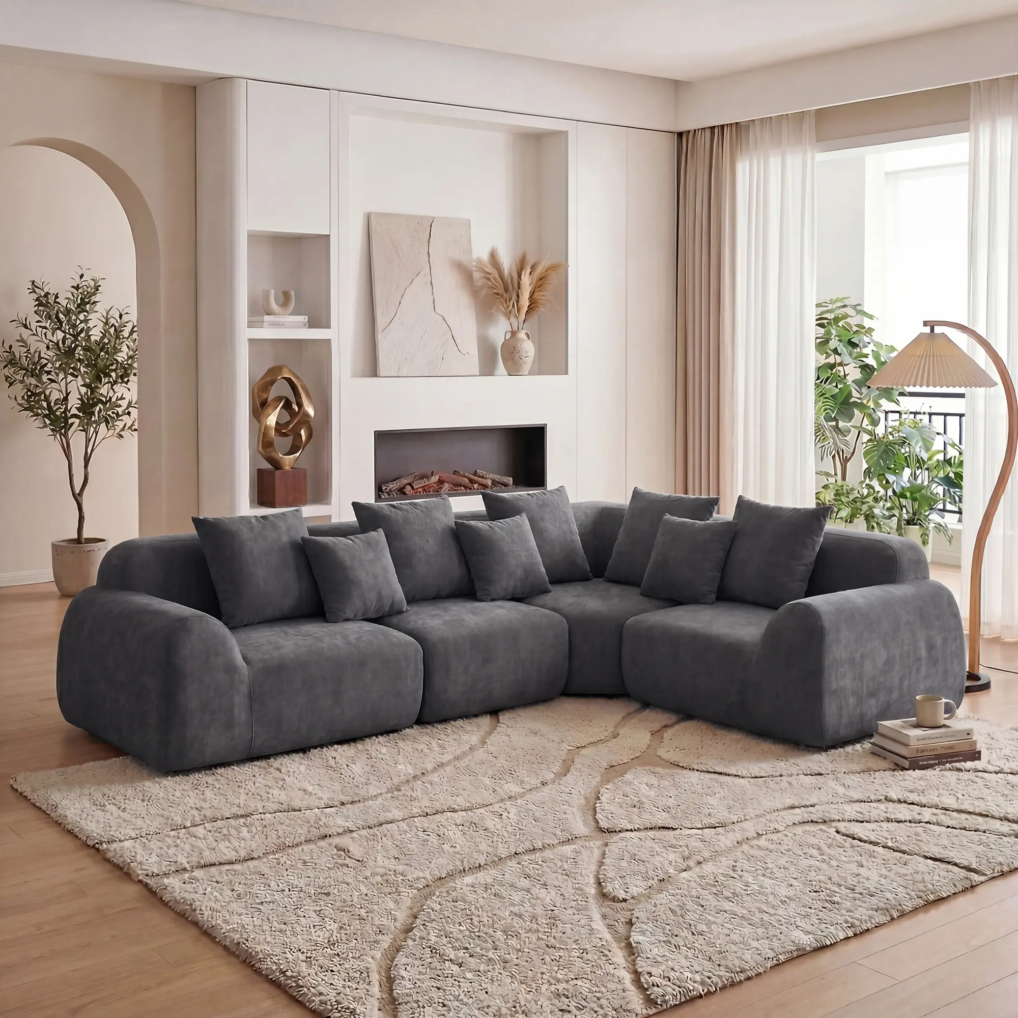Frameless Curved "Cloud-Velvet" Sofa – 118" Large-Scale Modular Design – The Centerpiece of the Living Room