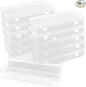 10 Pcs 6'' Plastic Storage Boxes, Small Storage Containers with Hinged Lids, Rectangle Clear Boxes for Beads, Jewelry, Game Pieces, Pens and Crafts Items
