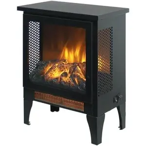 17 Compact Electric Fireplace Stove,Freestanding Stove Heater with Realistic Flame - CSA Certified - Overheating Safety Protection - for Small Spaces - 1400W